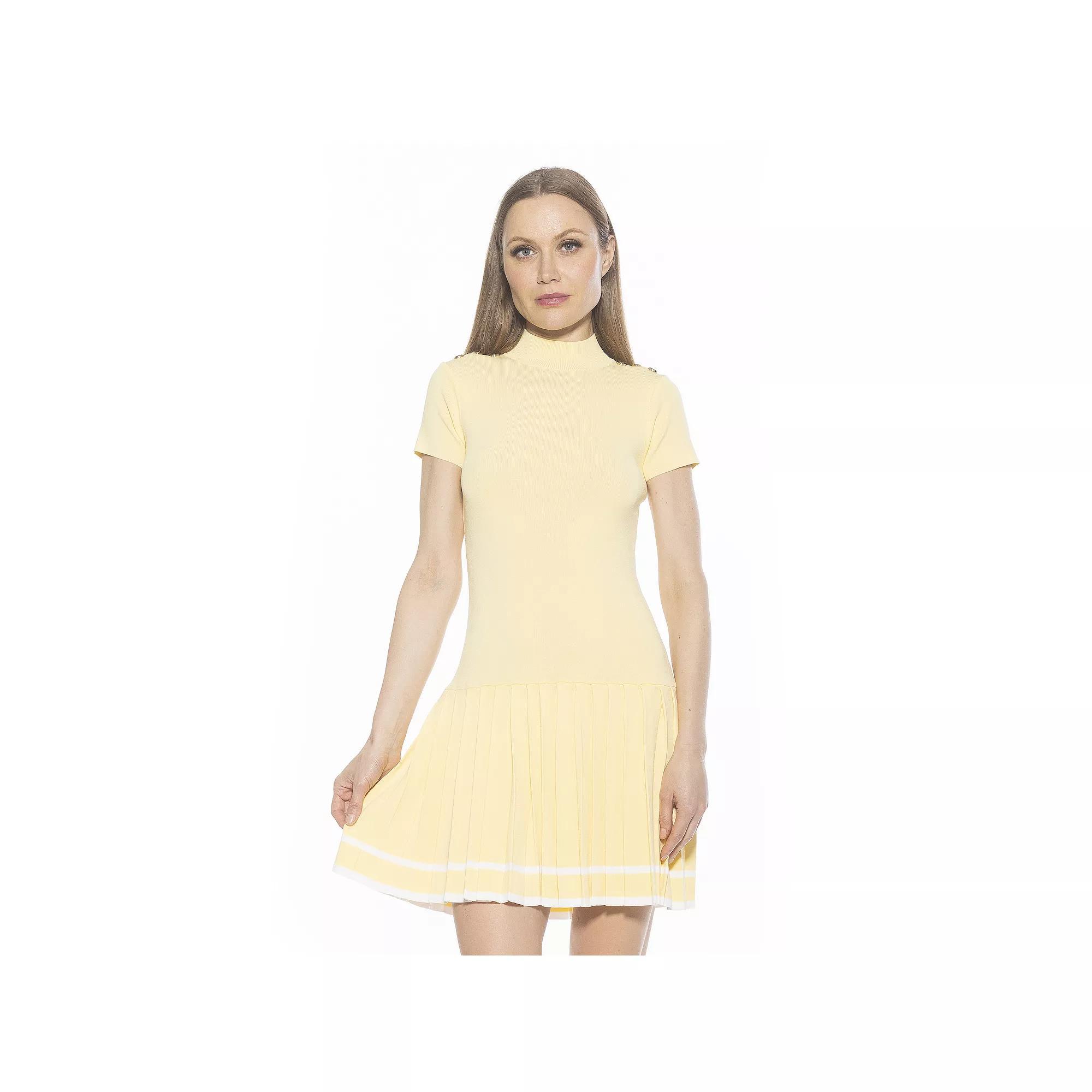 Women's ALEXIA ADMOR Devika Mockneck Pleated Knit Dress, Size: XS, Yellow Product Image