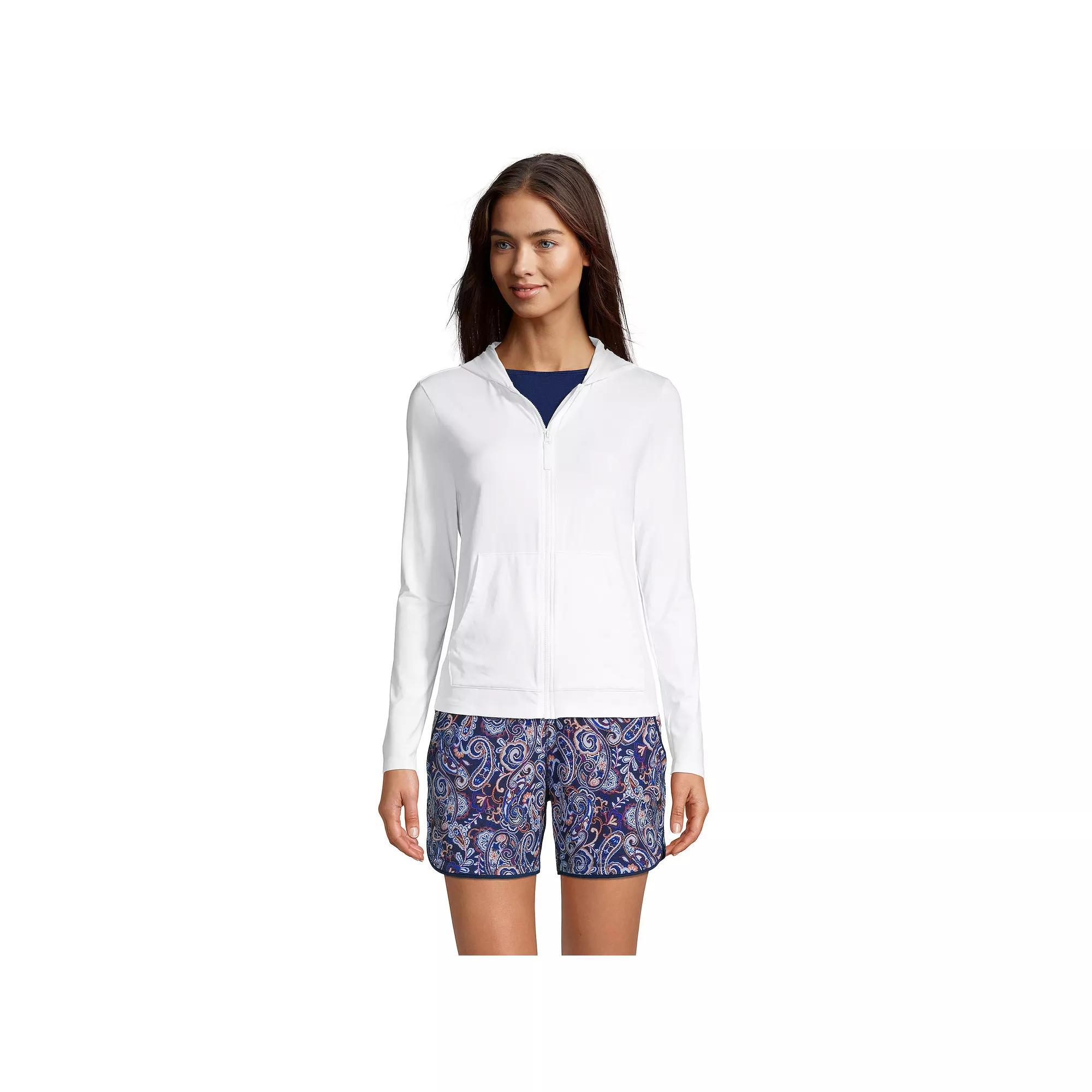 Petite Lands' End UPF 50 Hooded Full-Zip Long Sleeve Rash Guard, Women's, Size: XL Petite, White Product Image