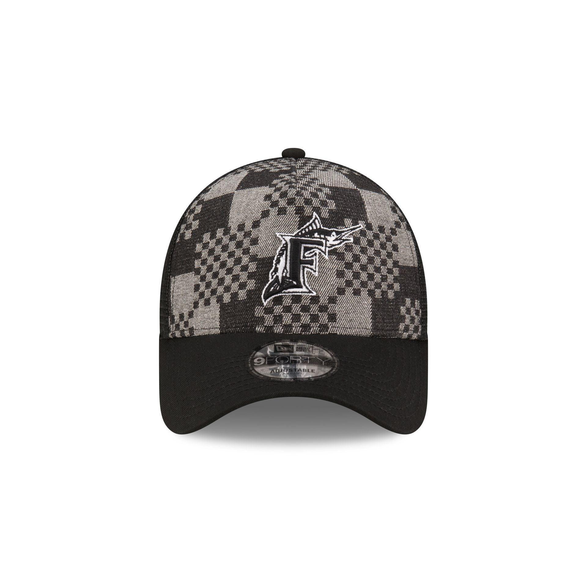 Miami Marlins Pattern Denim 9FORTY A-Frame Trucker Hat Male Product Image
