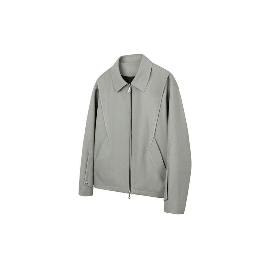 Collared Plain Zip-Up Jacket Product Image