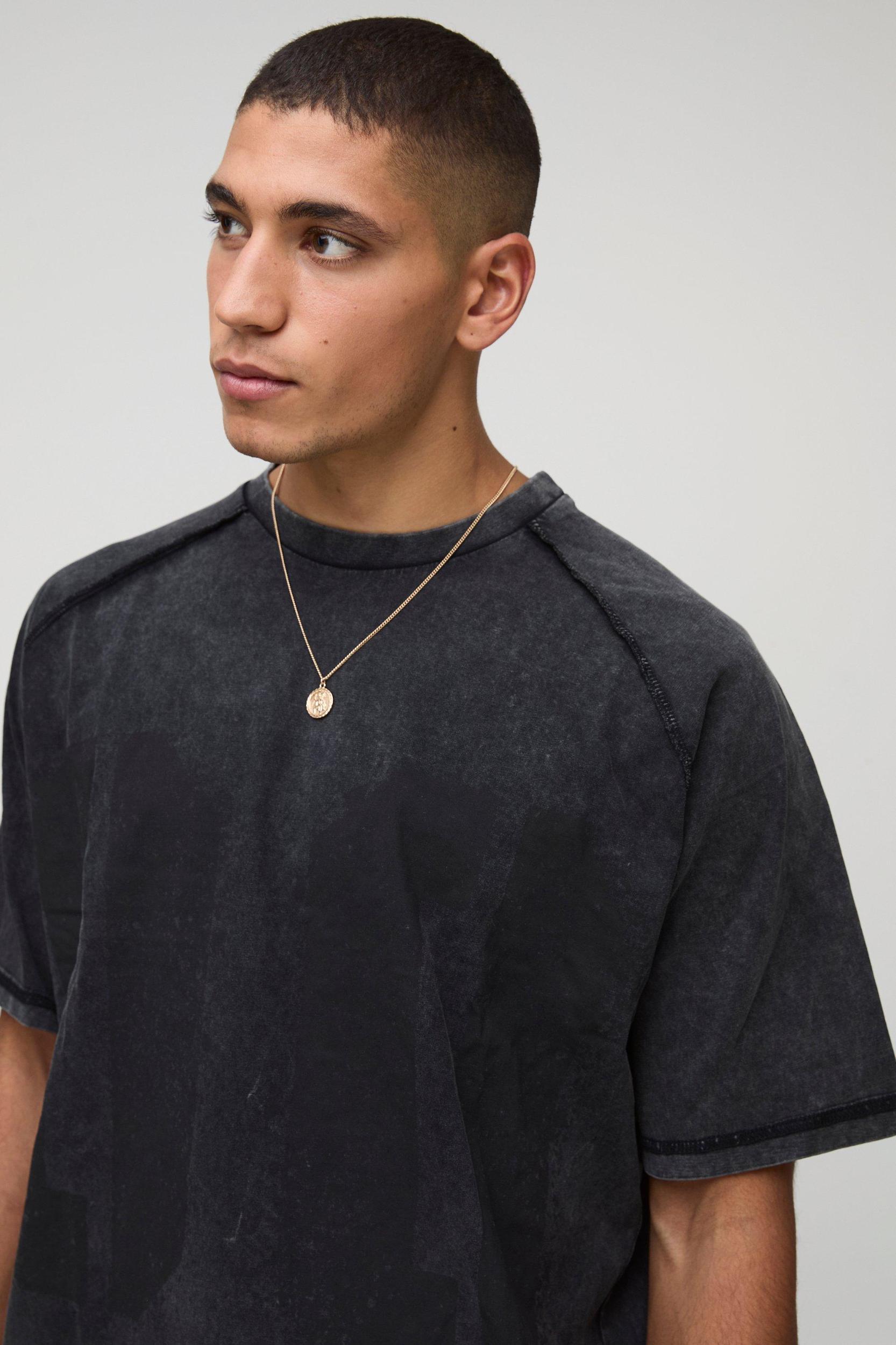 Oversized Boxy Varsity Raw Edge Raglan T-Shirt | boohooMAN USA Product Image
