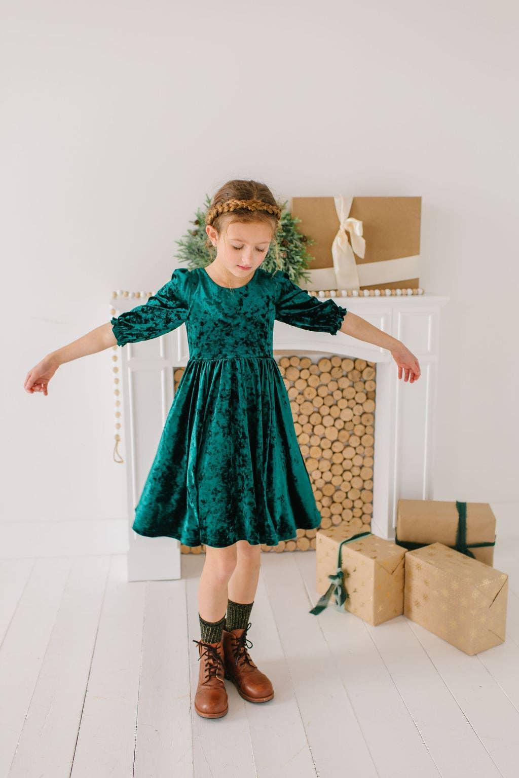 Ollie Jay - Pippa Dress in Crushed Green Velvet Product Image