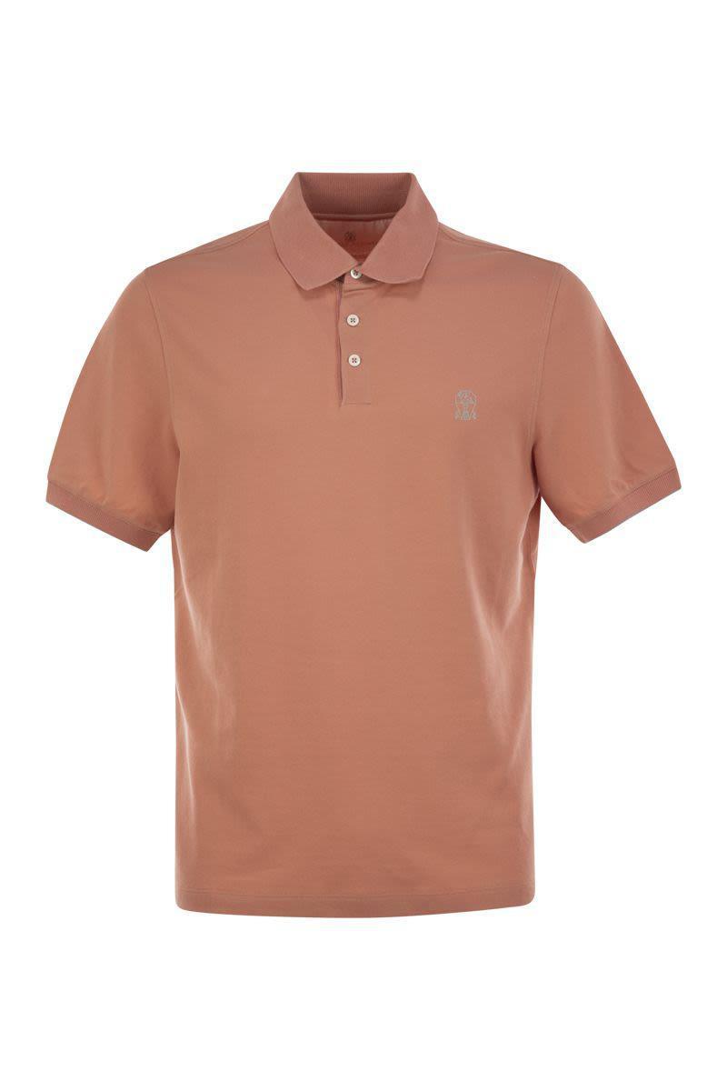 BRUNELLO CUCINELLI Cotton Polo Shirt With Printed Logo In Orange Product Image