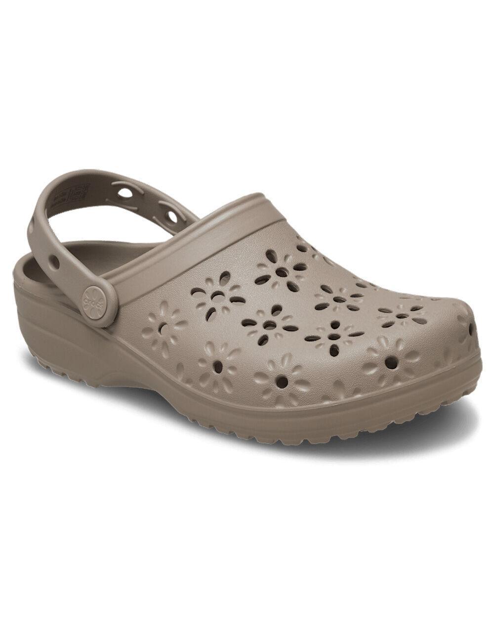 CROCS Floral Cut-Out Womens Classic Clogs - TAUPE Product Image