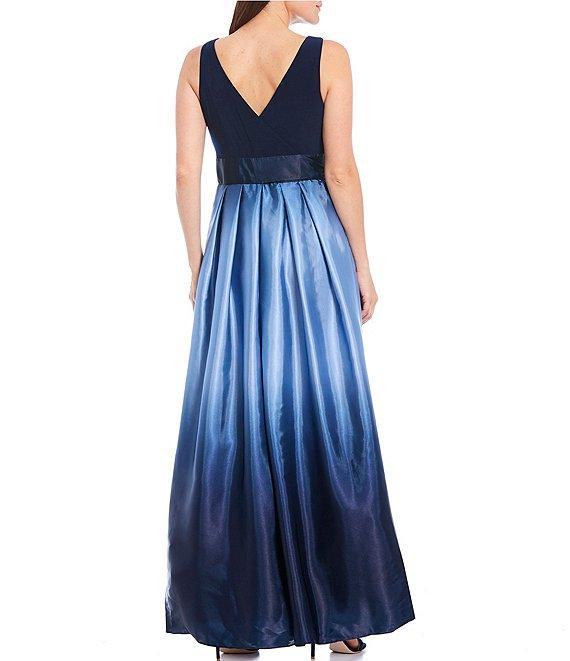 Ignite Evenings Petite Size Boat Neck Ombre Satin Bow Sleeveless Gown Product Image