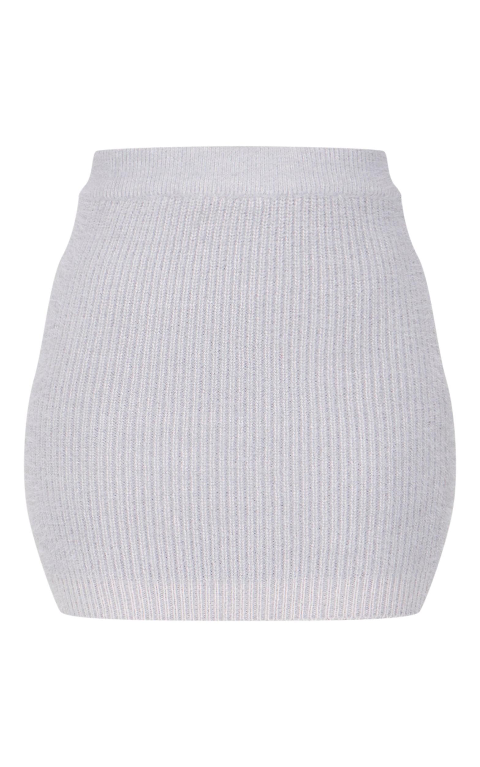Tall Grey Marl Fluffy Knitted Mini Skirt Product Image