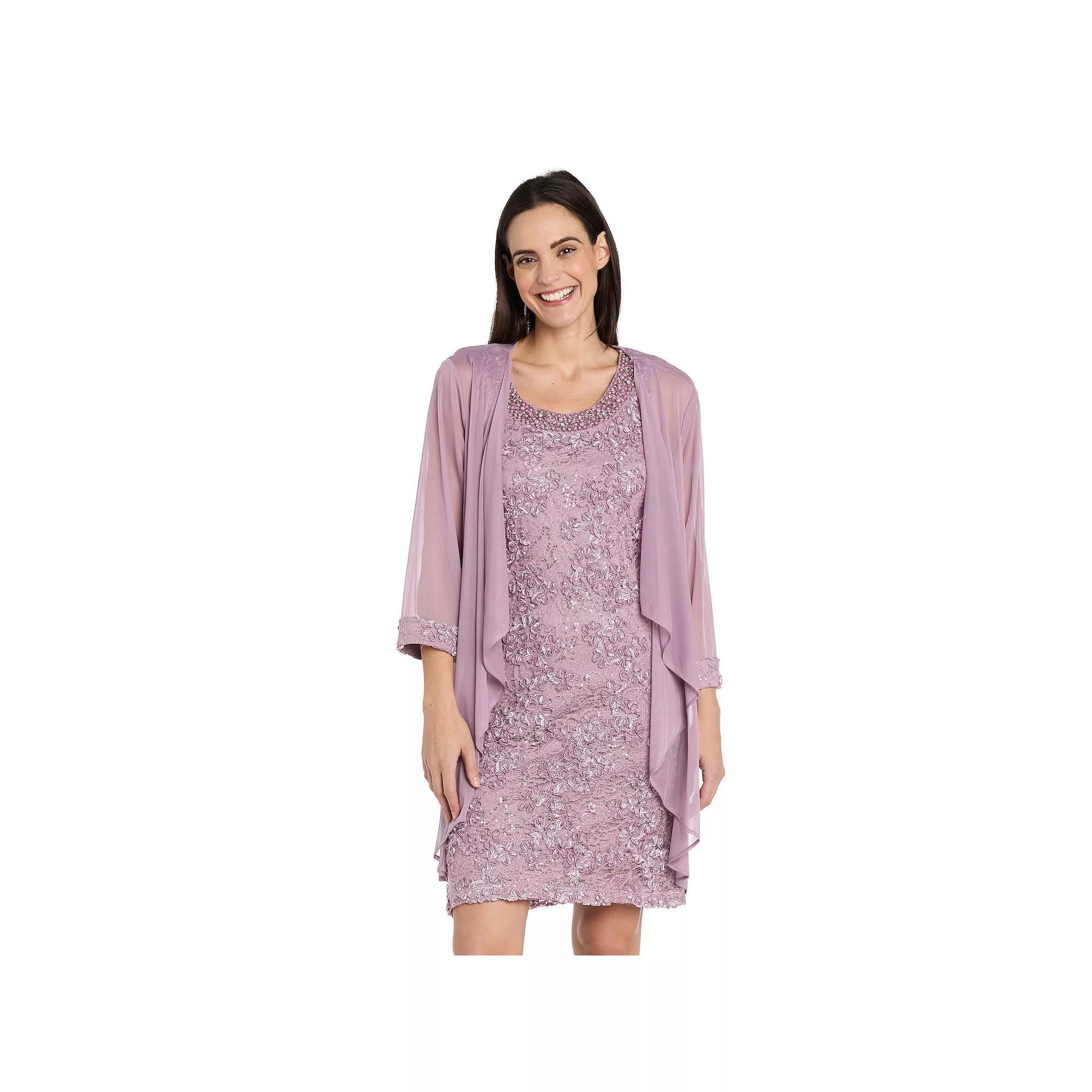 Petite R&M Richards 2-pc. Beaded Neck Detail Soutache Lace Jacket Dress, Women's, Size: 10 Petite, Pink Product Image