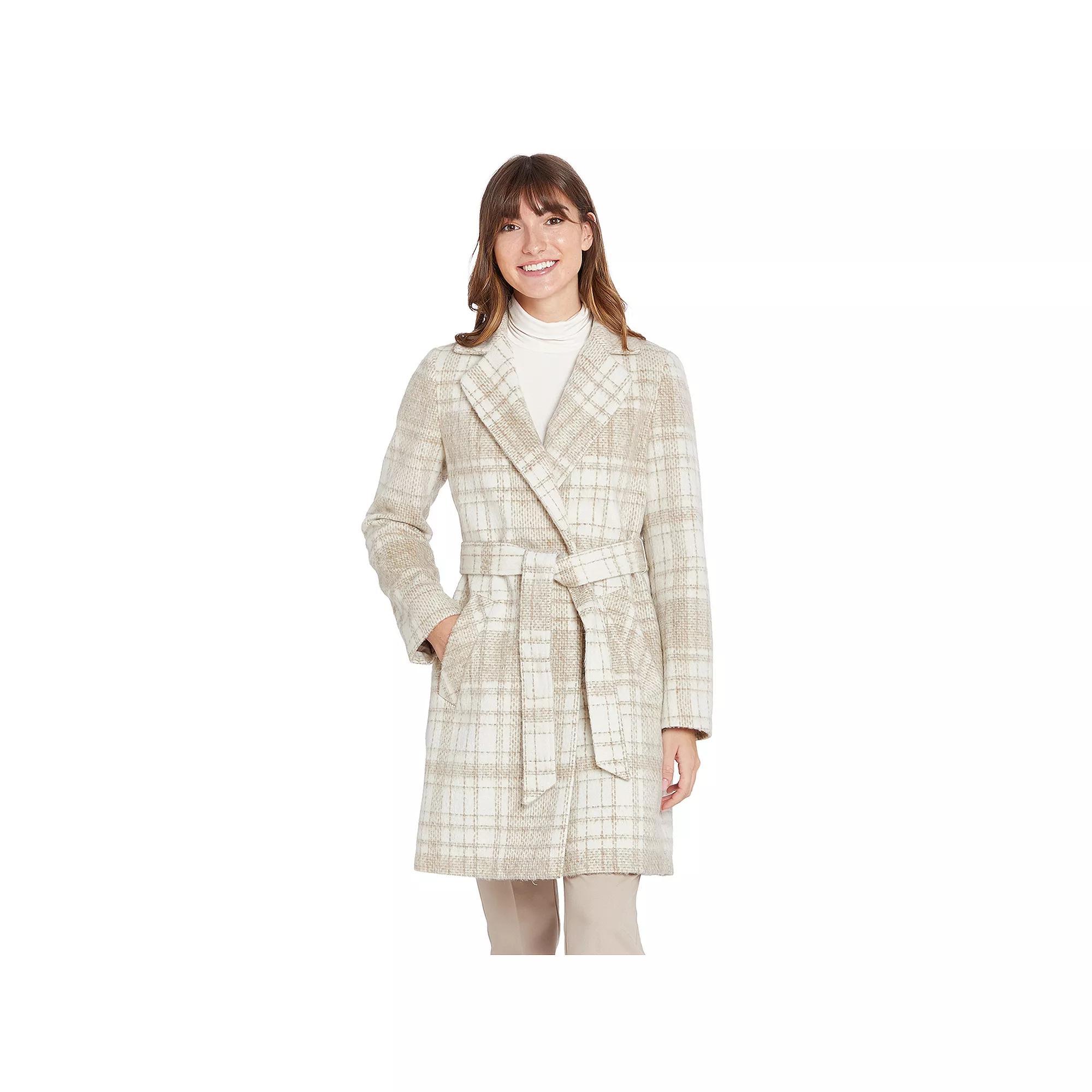 Women's Nine West Faux Wool Belted Trench Coat, Size: XL, Frosty Plaid Product Image