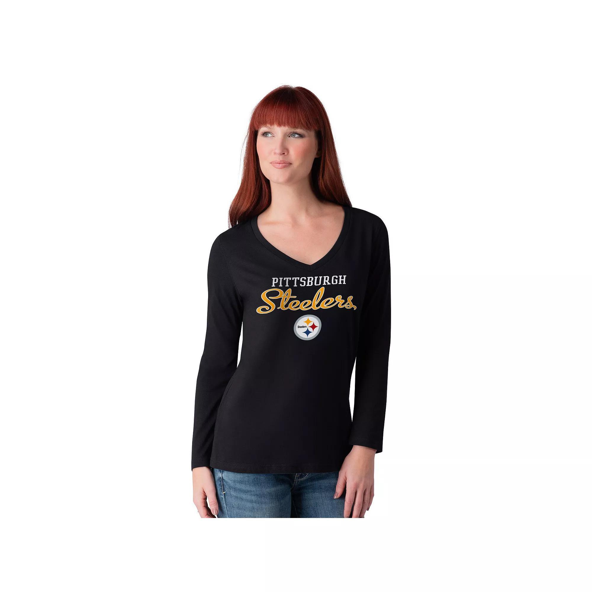 Women's G-III 4Her by Carl Banks Black Chicago White Sox Post Season Long Sleeve V-Neck T-Shirt, Size: Large Product Image