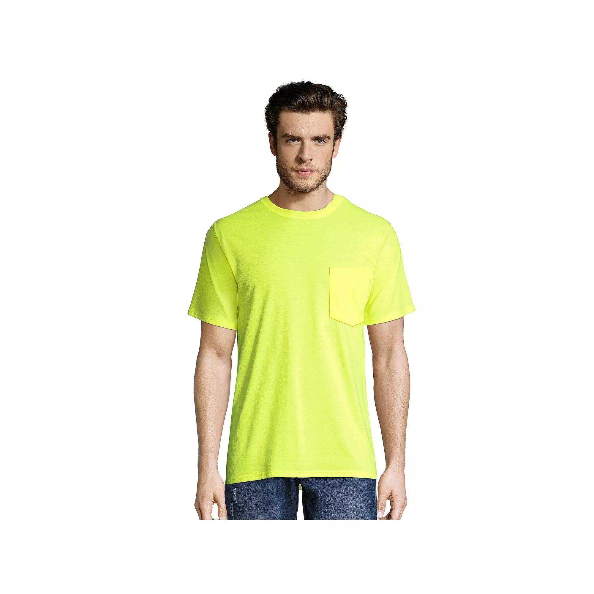 Big & Tall Hanes® Workwear 2-pack X-Temp Fresh IQ Crewneck Pocket Tees, Men's, Size: XXL, Safety Green Product Image