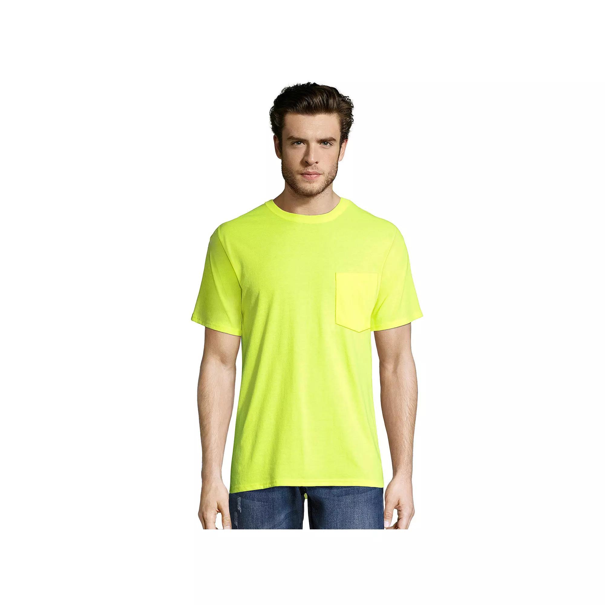 Big & Tall Hanes® Workwear 2-pack X-Temp Fresh IQ Crewneck Pocket Tees, Men's, Size: XXL, Safety Green Product Image