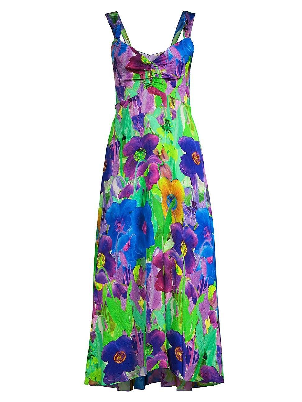 Womens Alex Floral Hammered Satin Midi-Dress Product Image
