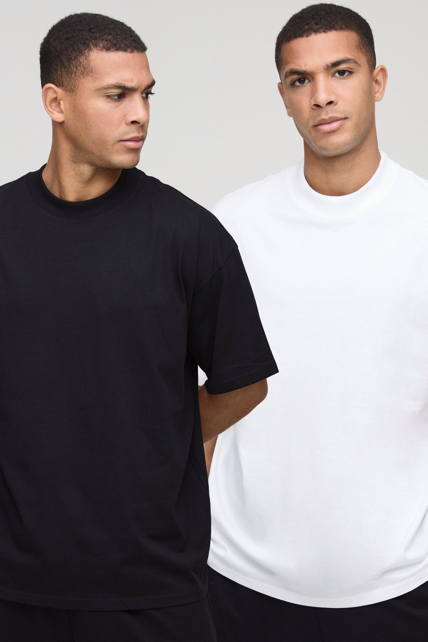 2 Pack Basic Oversized Heavyweight Extended Neck T-Shirts | boohooMAN USA Product Image