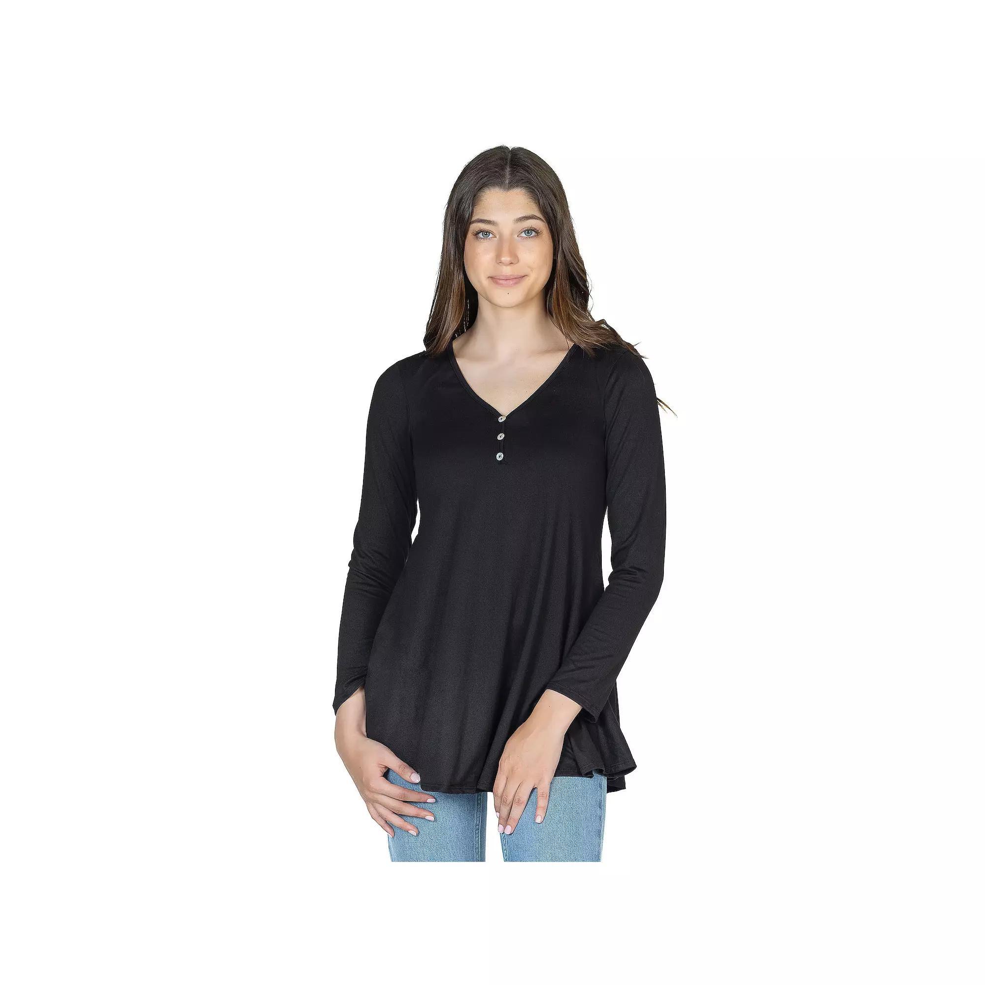 Womens 24Seven Comfort Apparel Flared Henley Tunic Top Product Image