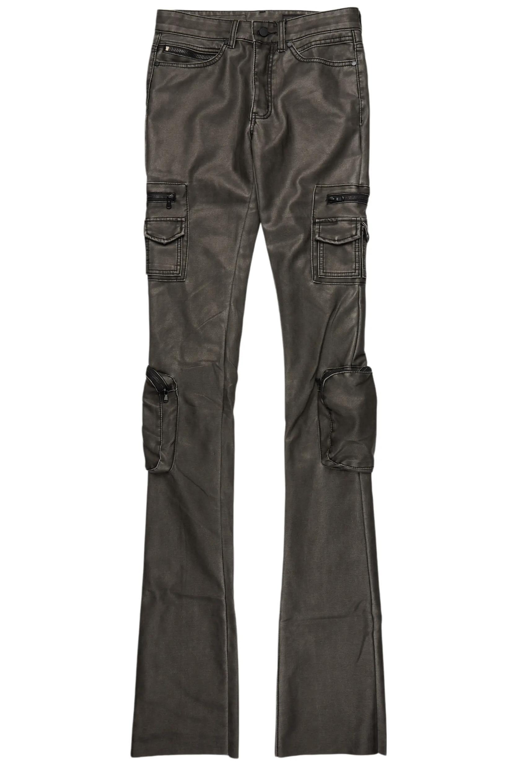 Sutton Distressed Black PU Super Stacked Flare Jean Male Product Image
