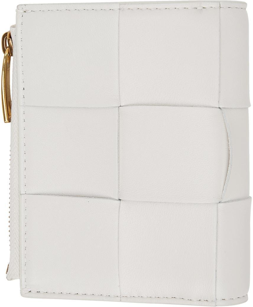 BOTTEGA VENETA White Intrecciato Trifold Wallet In 9143 Chalk Gold Product Image