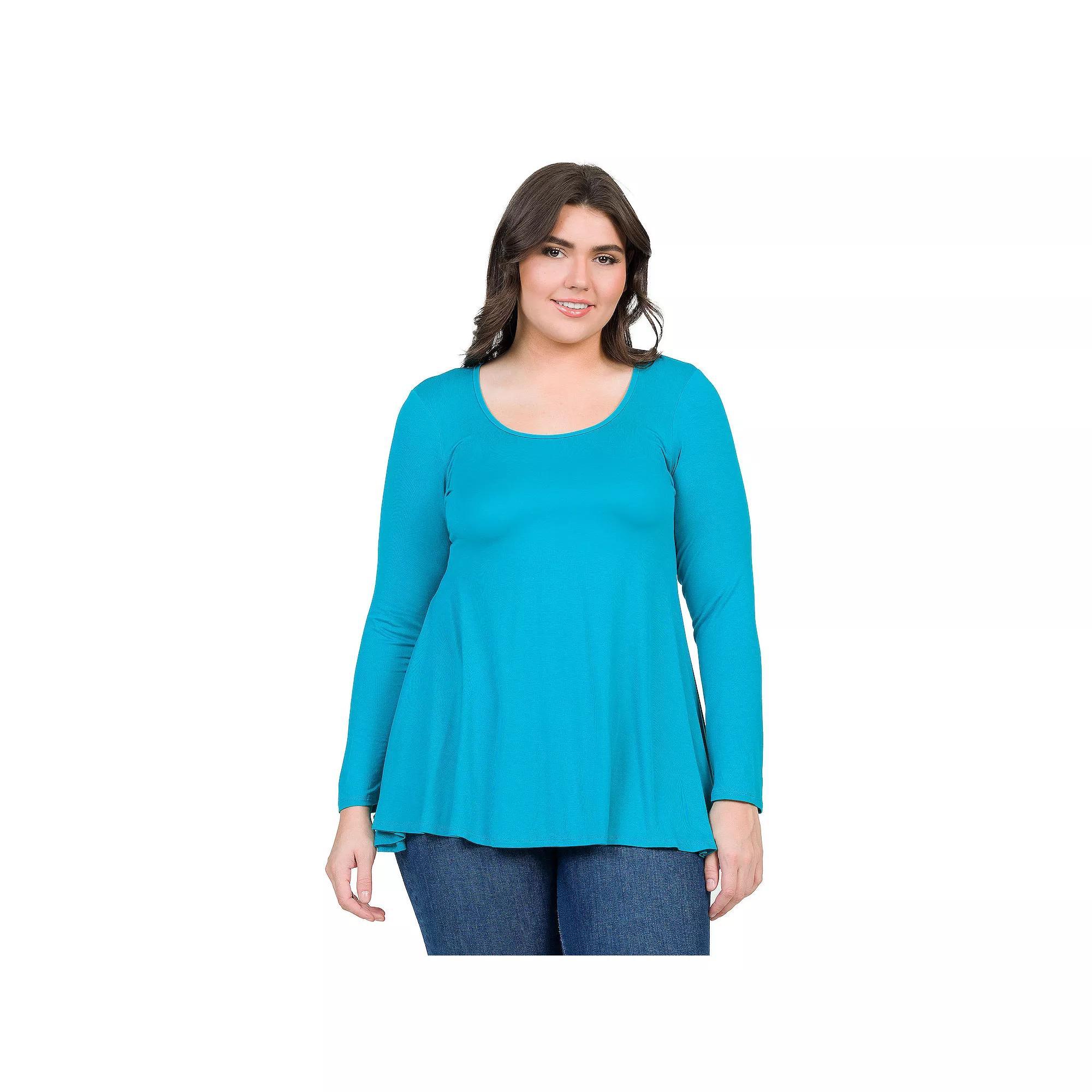 Plus Size 24Seven Comfort Apparel Poised Long Sleeve Swing Tunic Top, Womens Product Image