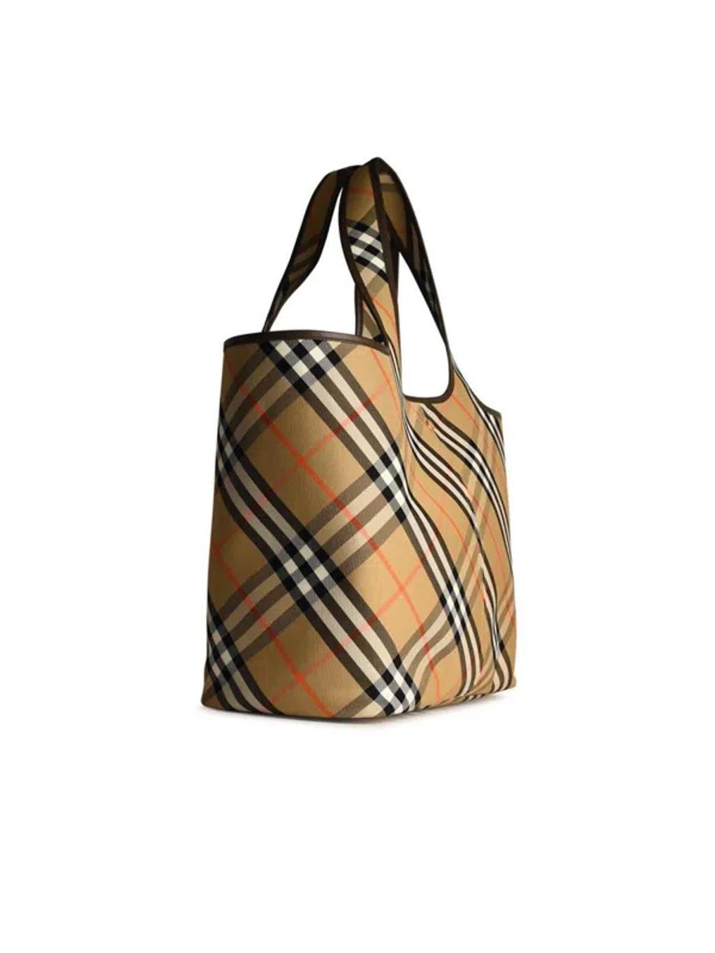 BURBERRY Large 'check' Beige Cotton Bag Product Image