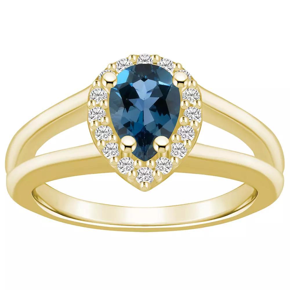 Alyson Layne 10k Gold Pear Shape Gemstone 1/6 Carat T.W. Diamond Halo Ring, Women's, Size: 8, London Blue Topaz Product Image
