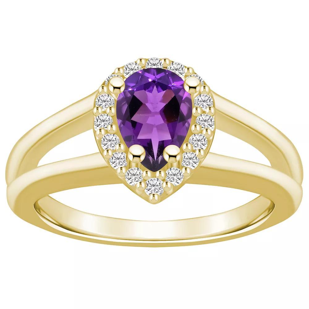 Alyson Layne 10k White Gold Pear Shape Gemstone 1/6 Carat T.W. Diamond Halo Ring, Women's, Size: 9, Purple Product Image