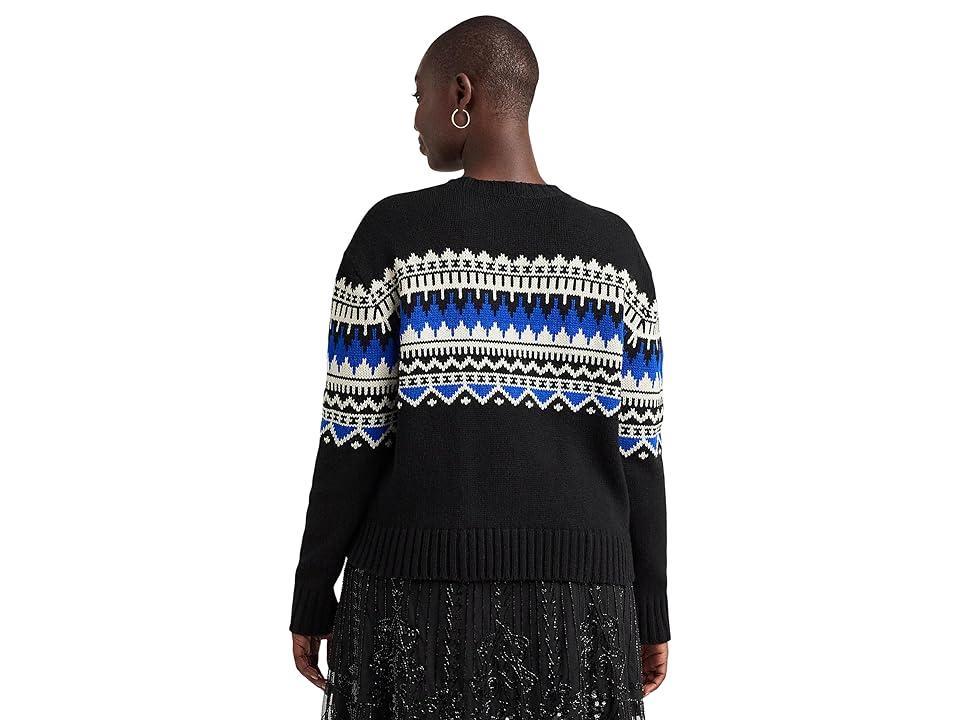 Lauren Ralph Lauren Plus-Size Fair Isle Wool-Blend Crewneck Sweater Cream/Sapphire Star) Women's Sweater Product Image