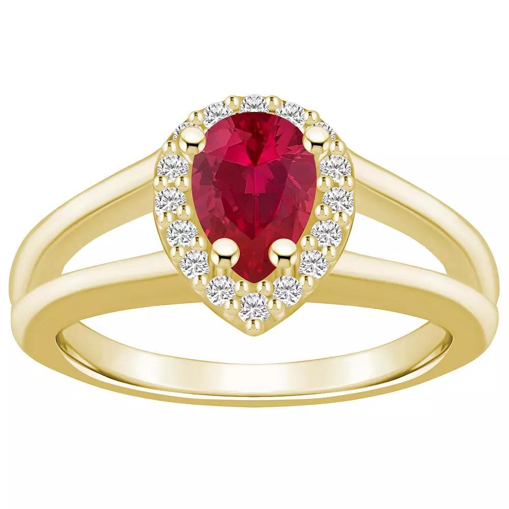 Alyson Layne 10k Gold Pear Shape Gemstone 1/6 Carat T.W. Diamond Halo Ring, Women's, Red Product Image
