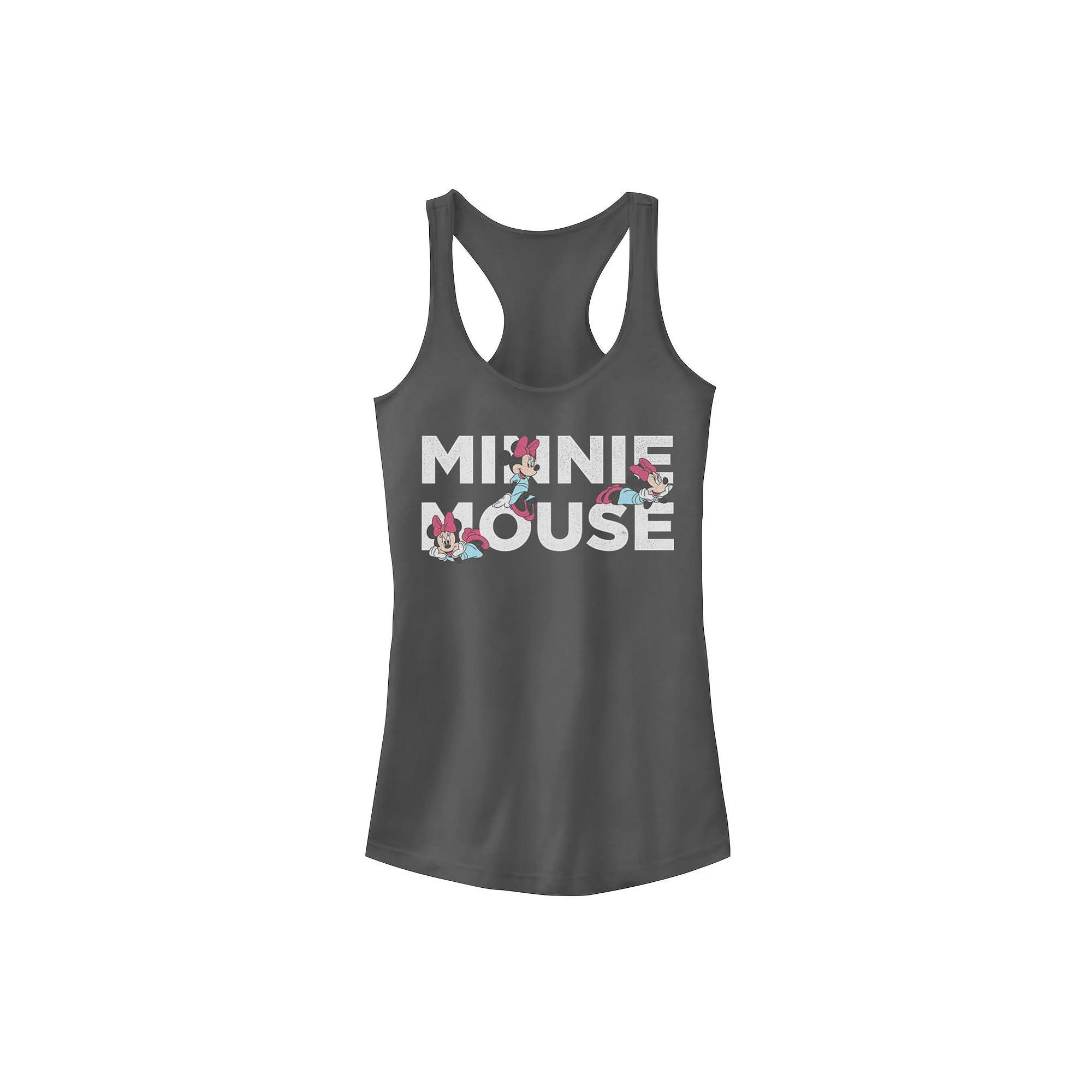 Disney's Mickey & Friends Minnie Mouse Text Portraits Juniors' Racerback Graphic Tank Top, Girl's, Size: Medium, Grey Product Image