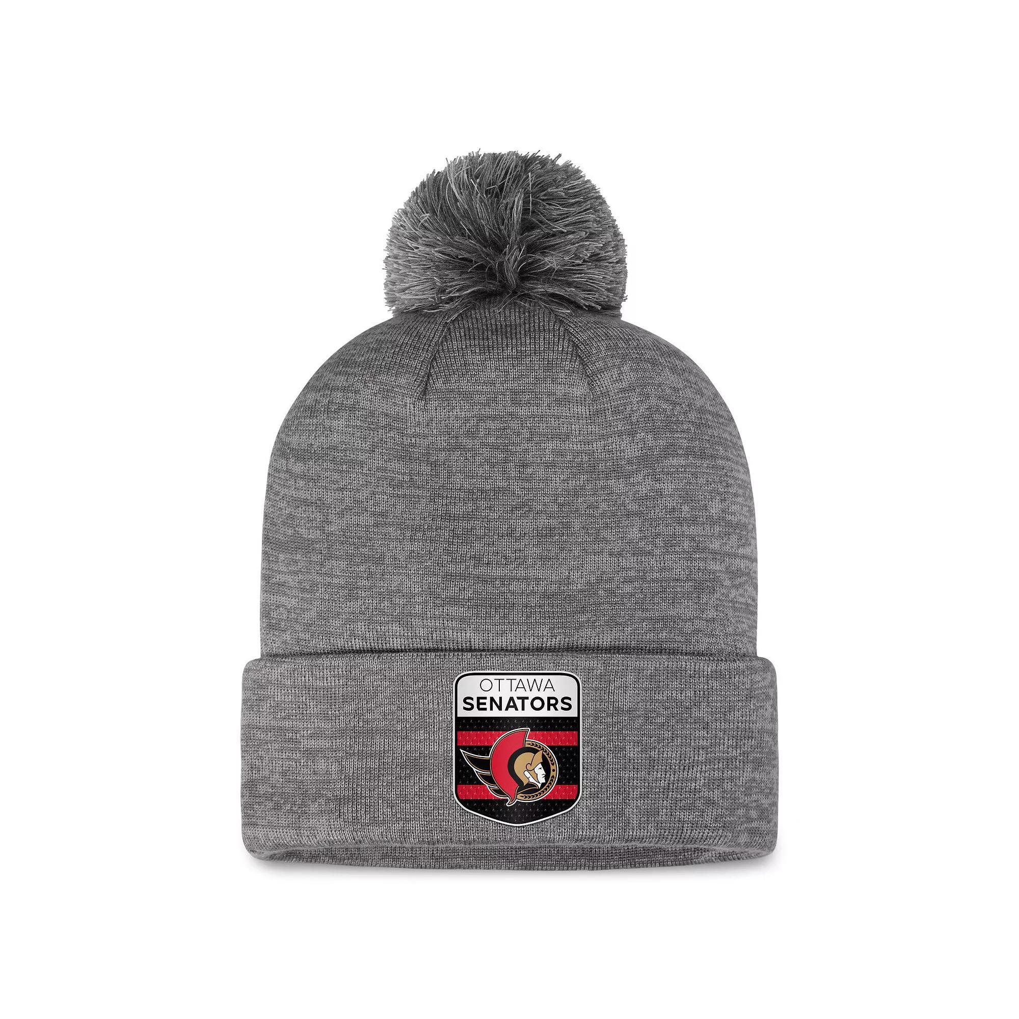 Men's Fanatics Branded  Gray Pittsburgh Penguins Authentic Pro Home Ice Cuffed Knit Hat with Pom, Grey Product Image