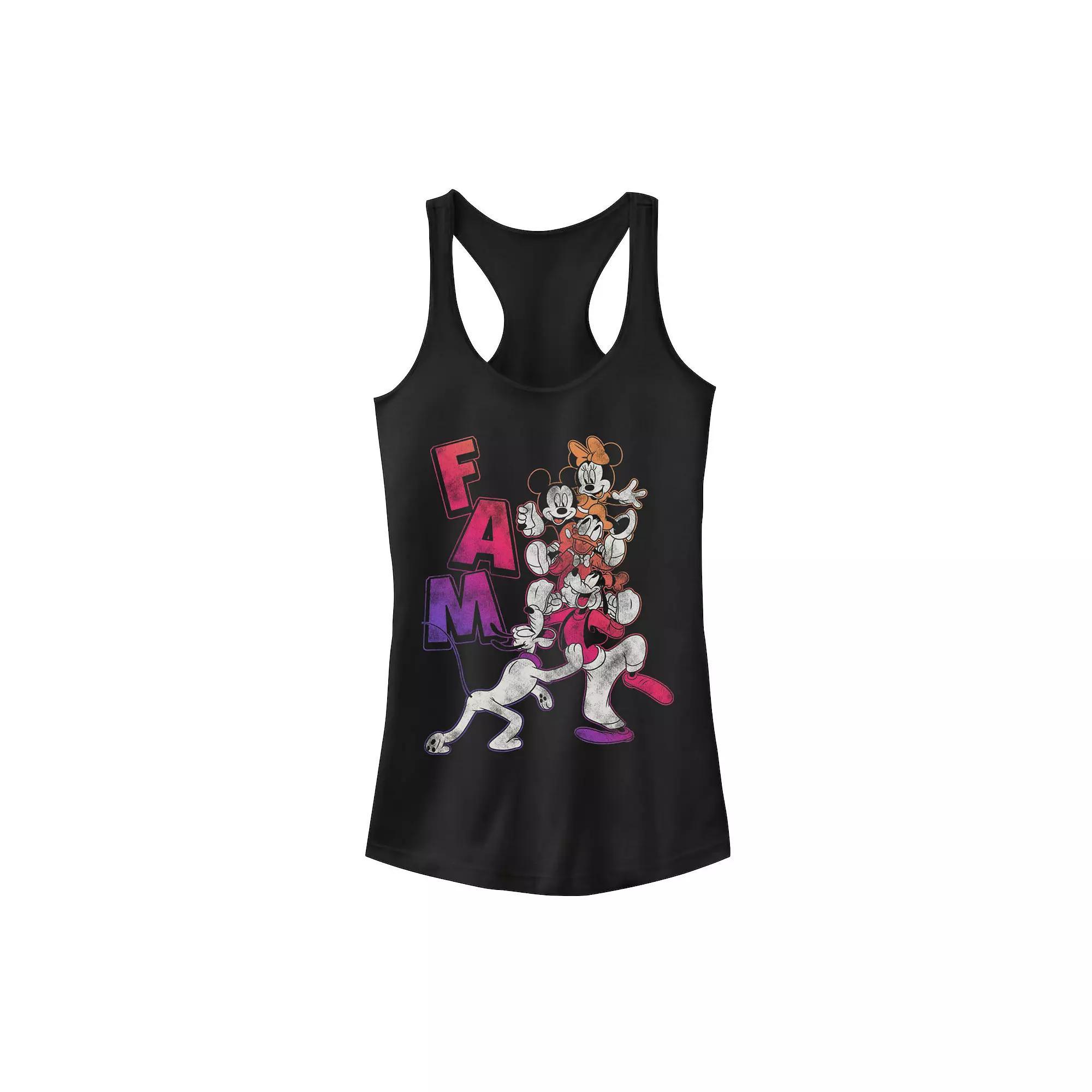 Disney's Mickey Mouse Fam Gradient Portrait Juniors' Racerback Graphic Tank Top, Girl's, Size: Medium, Black Product Image