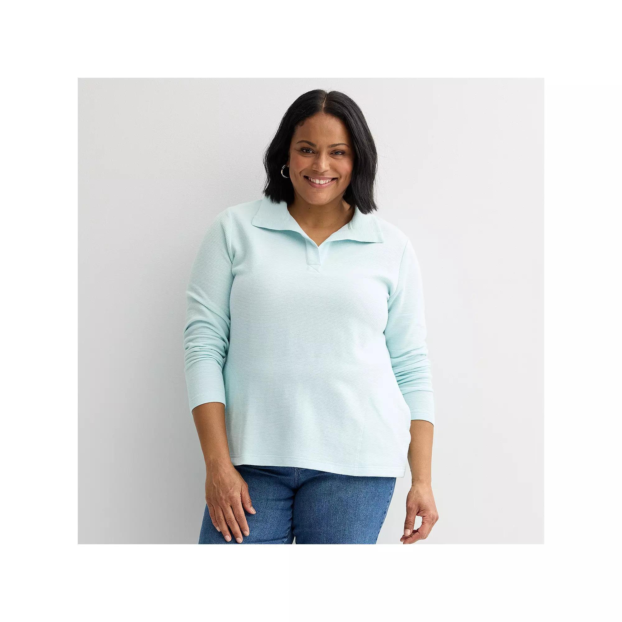 Plus Size Croft & Barrow® Open Collar Pullover, Women's, Size: 5XL, Blue Product Image