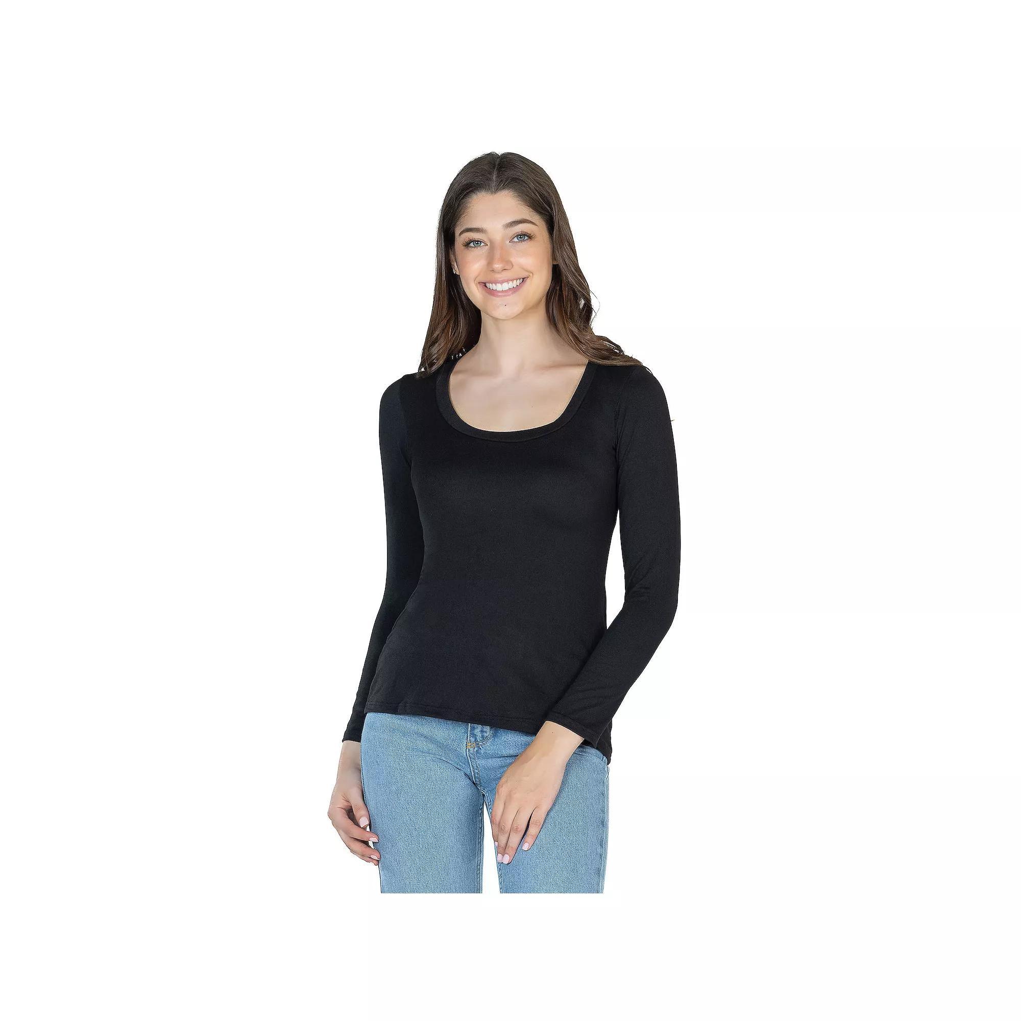 Women's 24Seven Comfort Apparel Solid Long Sleeve Scoop Neck Tee, Size: XL, Red Product Image