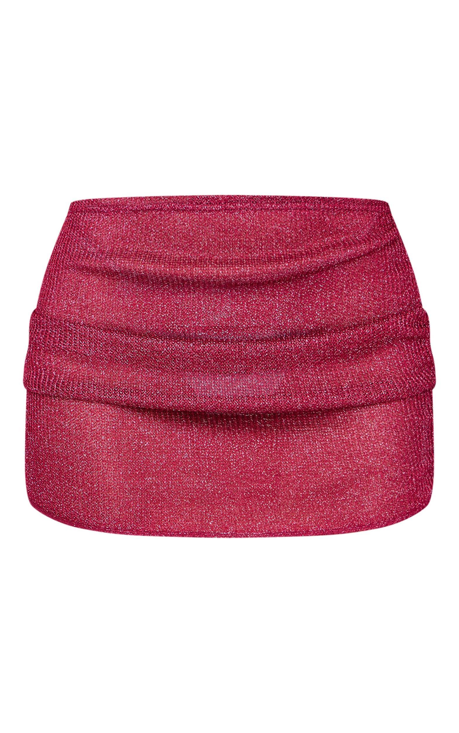 Burgundy Sheer Sequin Knit Ruched Side Mini Skirt Product Image