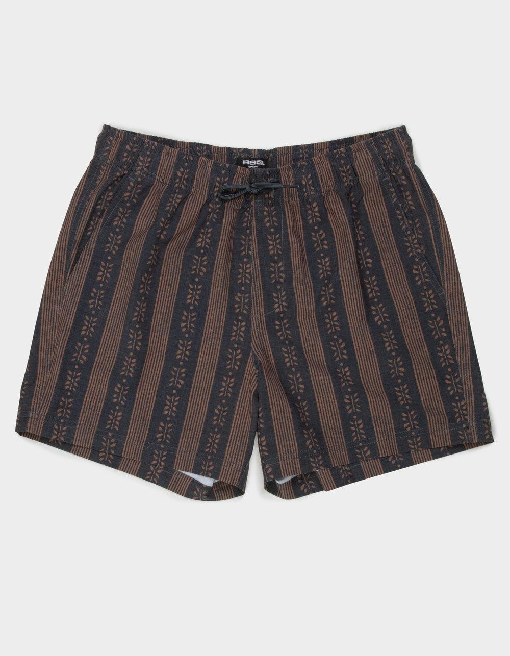 RSQ Mens Black/Brown Stripe Swim Shorts - BLACK/BROWN Product Image