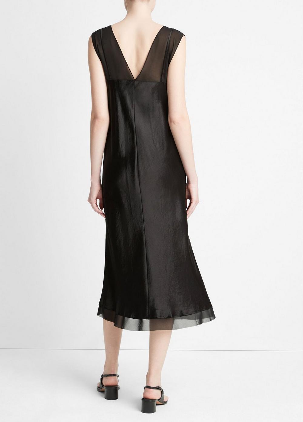 Womens Chiffon-Layered Satin Slip Dress, Champagne, Size L Vince Product Image