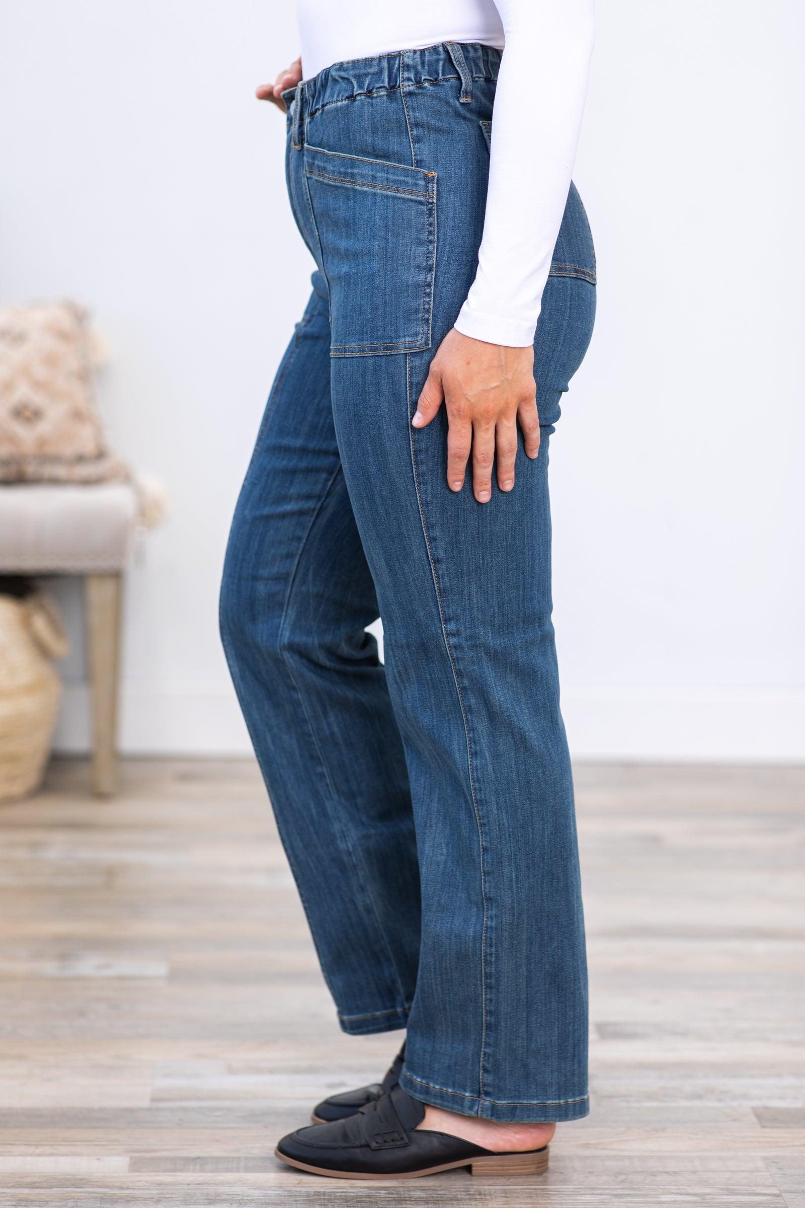 Judy Blue Vintage Elastic Waist Straight Jeans Product Image