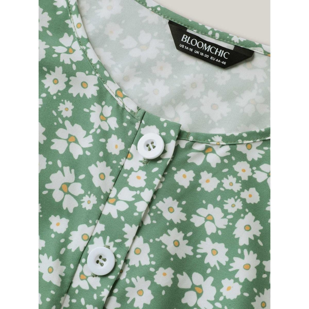 Plus Size Greenbean Floral Print Pockets Wide-Leg Jumpsuit Women Elegant Short sleeve Round Neck Everyday-Elegant Loose Jumpsuits BloomChic 28/5X Product Image