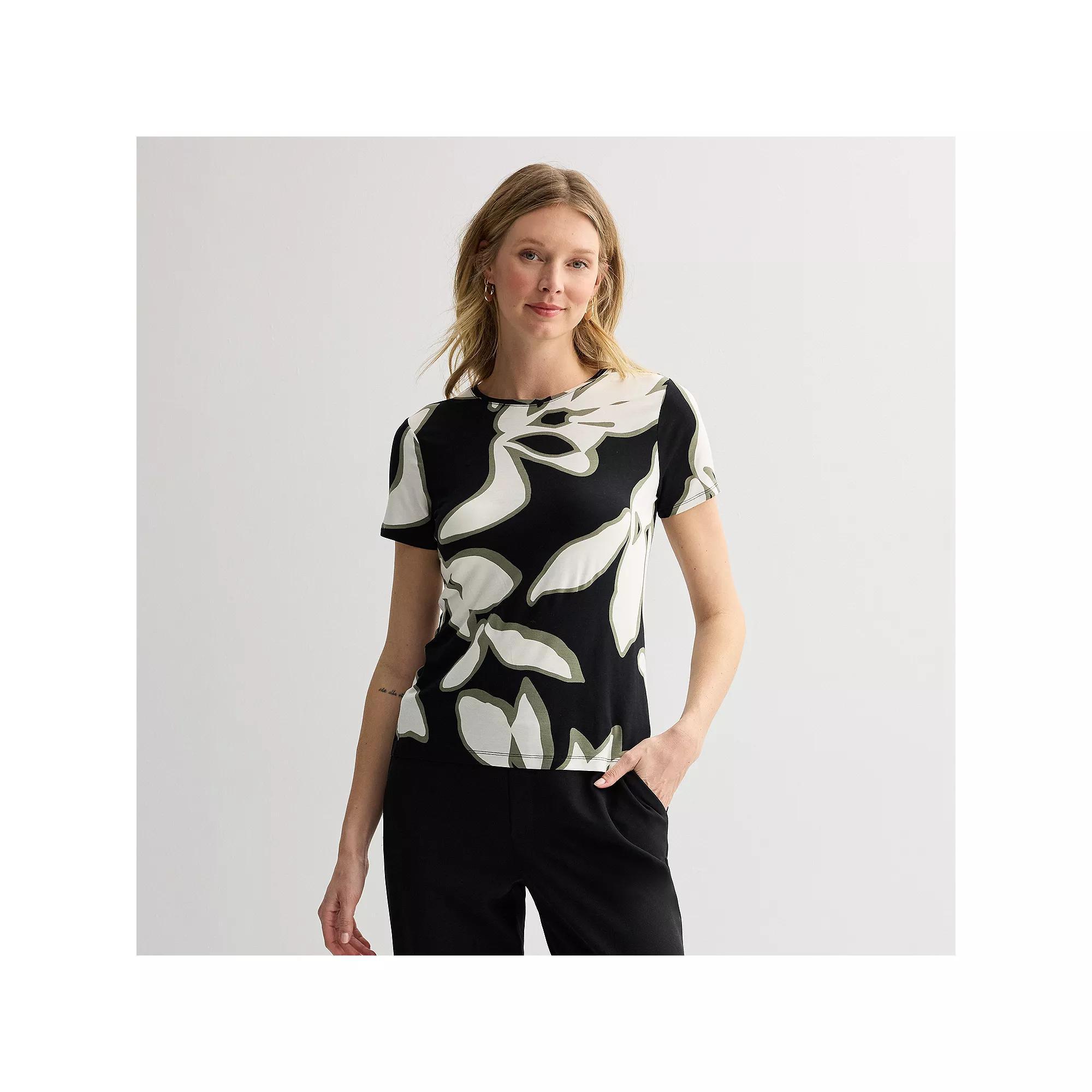 Women's Nine West Essential Crewneck Tee, Size: XS, Black Abstract Product Image