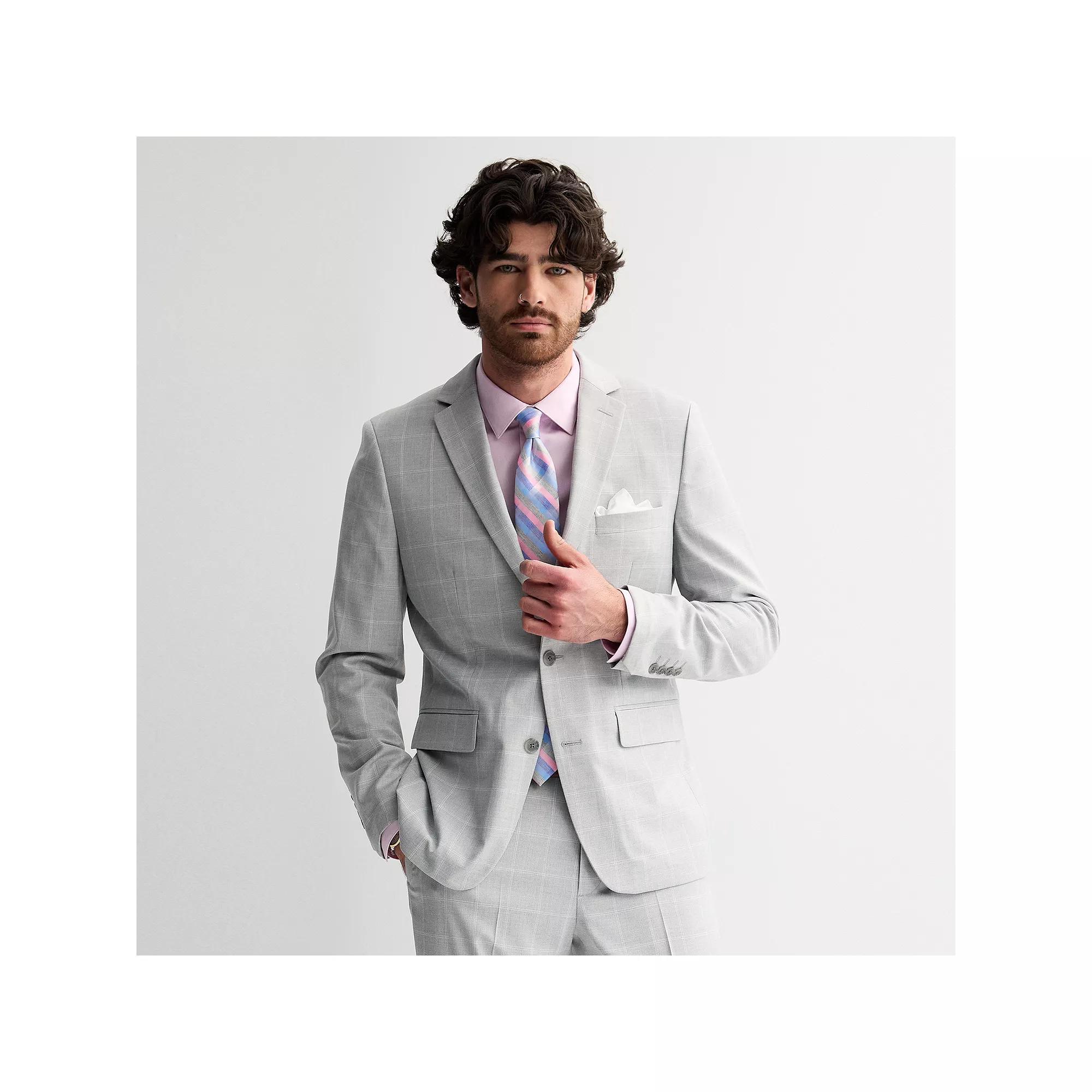 Men's Apt. 9® Premier Flex Performance Slim-Fit Washable Suit Jacket, Size: 38 Short, Light Gray Windowpane Product Image