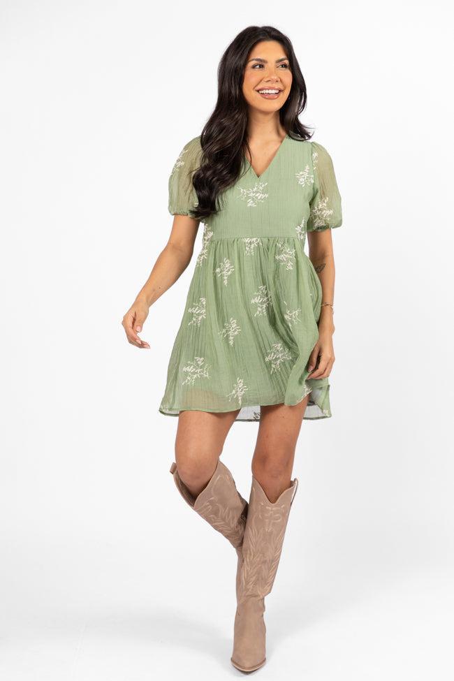 Figured It Out Sage Stitched Detail Mini Dress FINAL SALE Product Image