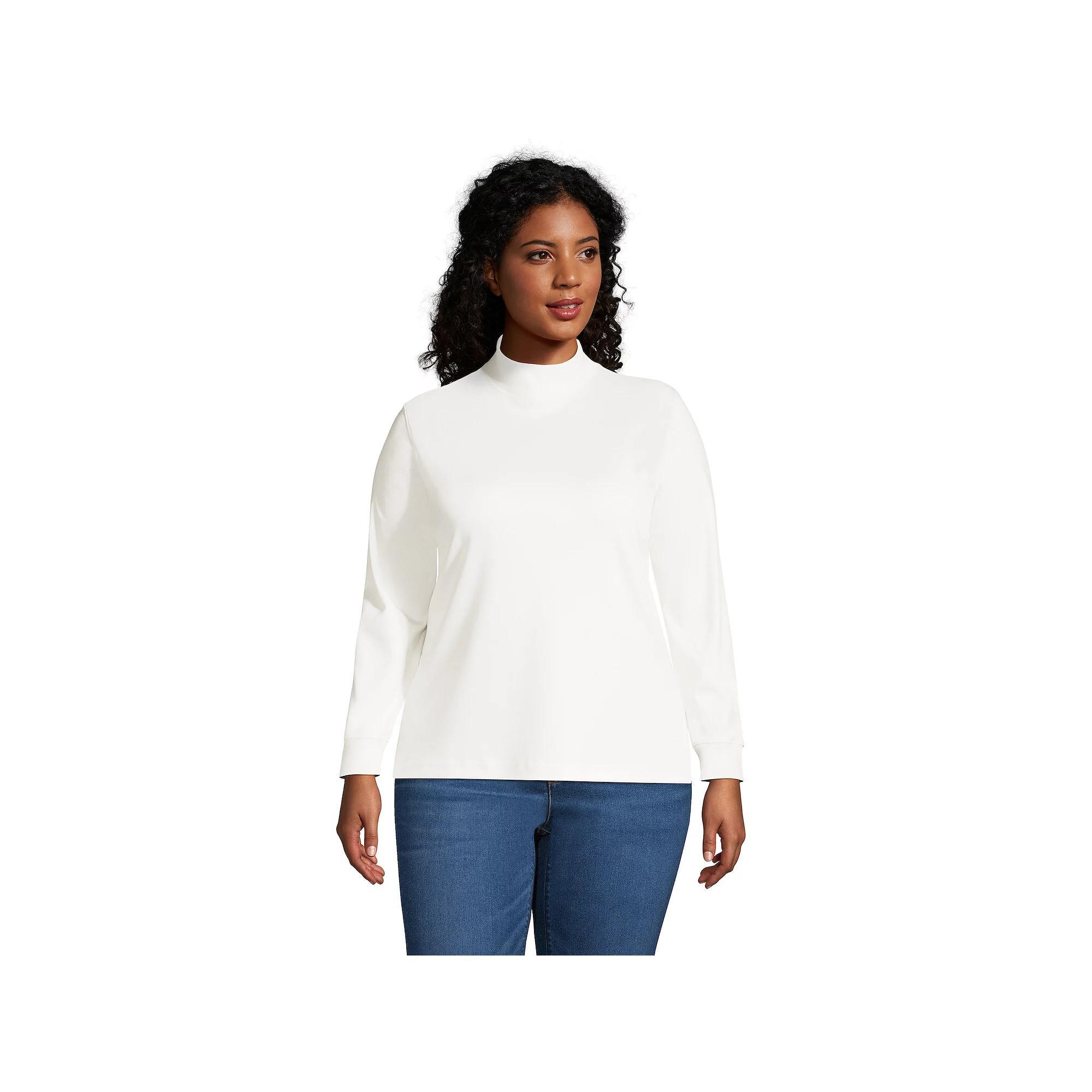 Plus Size Lands' End Supima Cotton Mockneck Top, Women's, Size: 2XL, Grey Heather Product Image