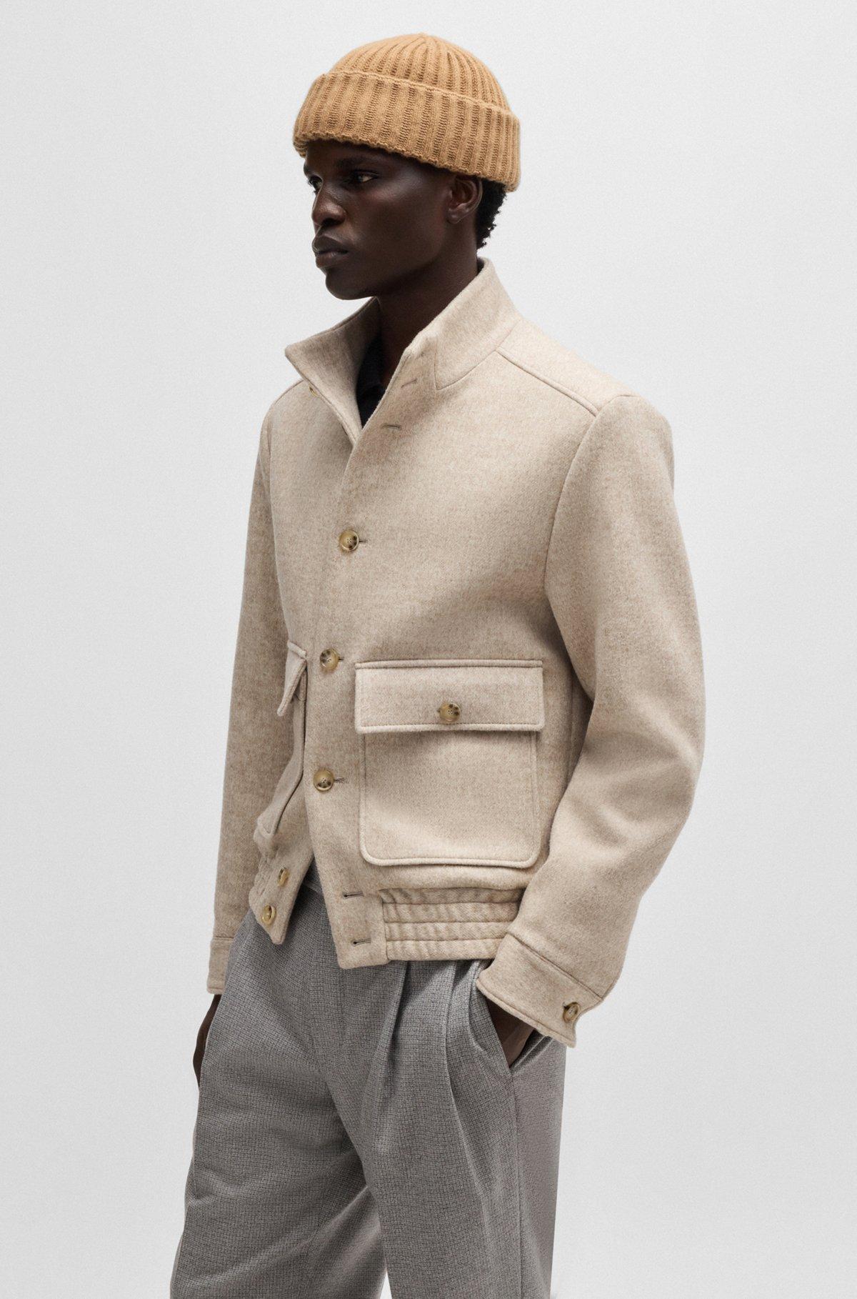 BOSS - Fisherman beanie hat in virgin wool and cashmere - Beige Product Image