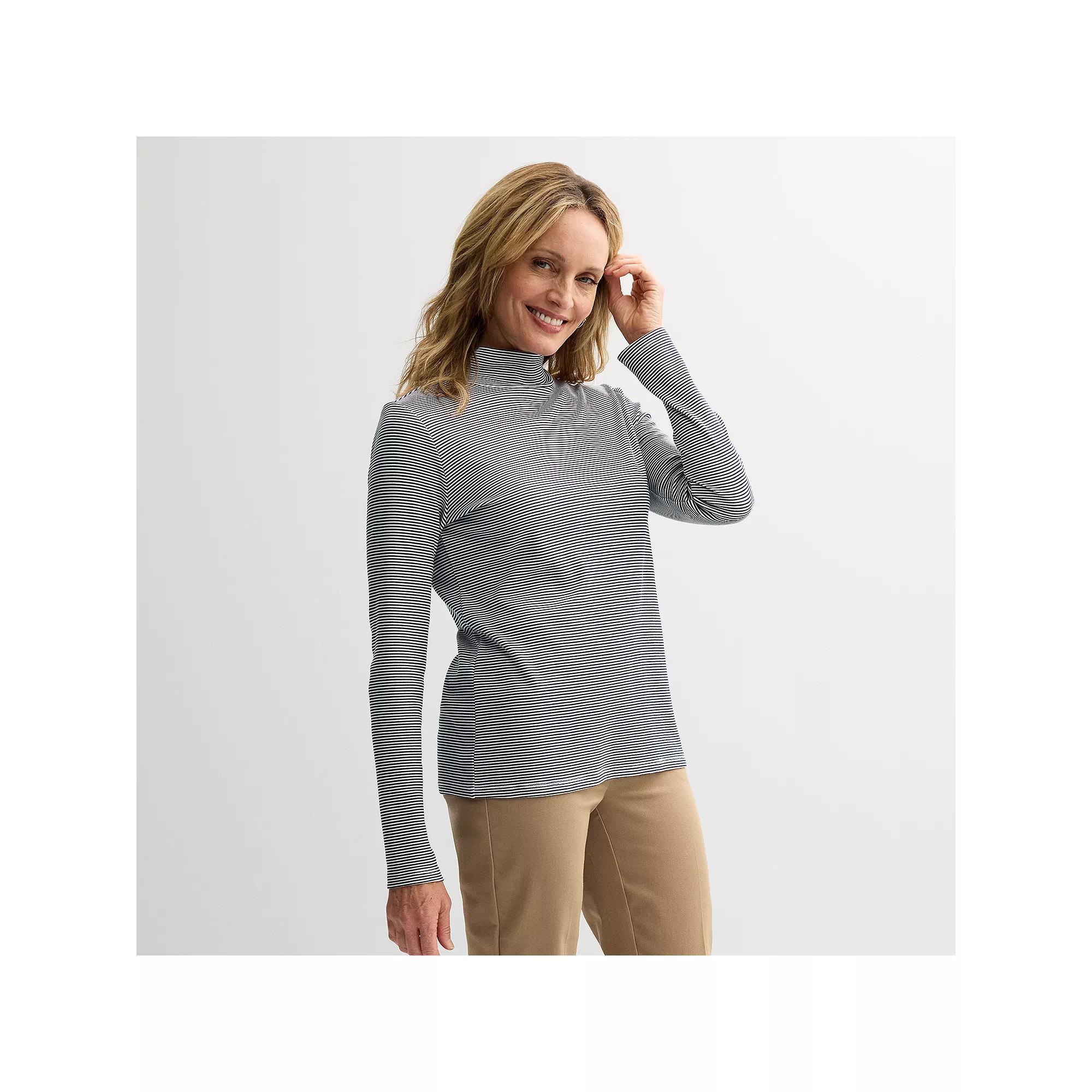 Women's Croft & Barrow® Essential Long-Sleeve Mockneck Top, Size: XXL, Ivory Nest Cardinals Product Image