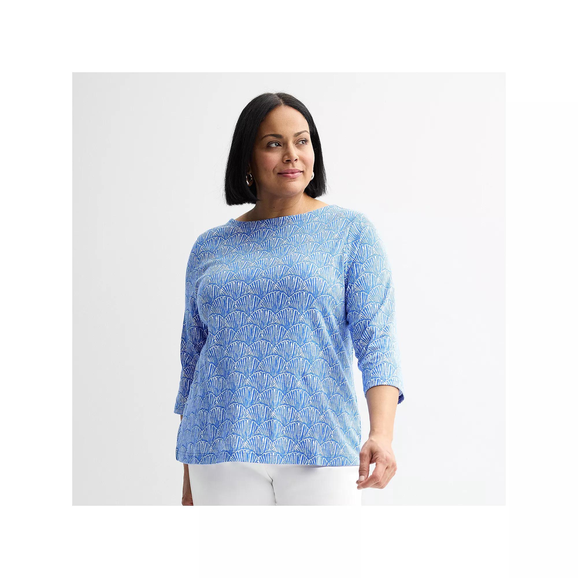 Plus Size Croft & Barrow® Boatneck Top, Women's, Size: 0X, Blue White Tile Product Image