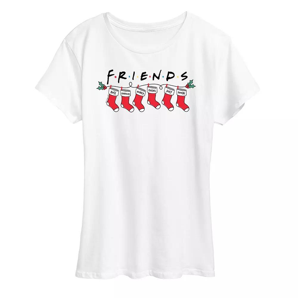 Womens Friends Christmas Stockings Graphic Tee, Girls Grey Grey Product Image