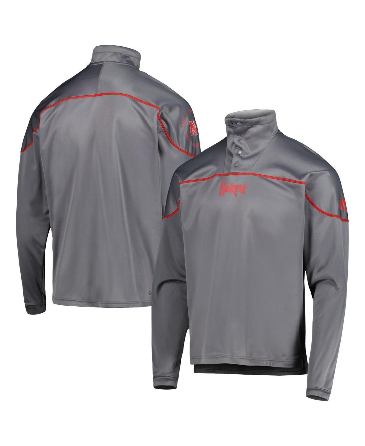 Men's adidas Gray Nebraska Huskers AEROREADY Knit Quarter-Snap Jacket, Size: Large, Grey Product Image