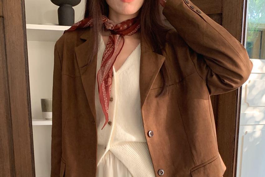 Lapel Collar Plain Button-Up Blazer Product Image