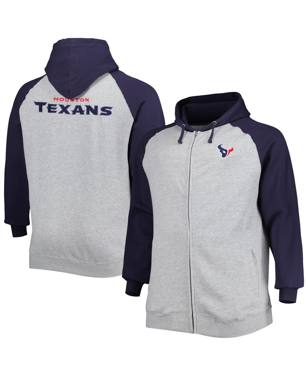 Men's Heather Gray Houston Texans Big & Tall Fleece Raglan Full-Zip Hoodie Jacket, Size: 2XLT, Grey Product Image