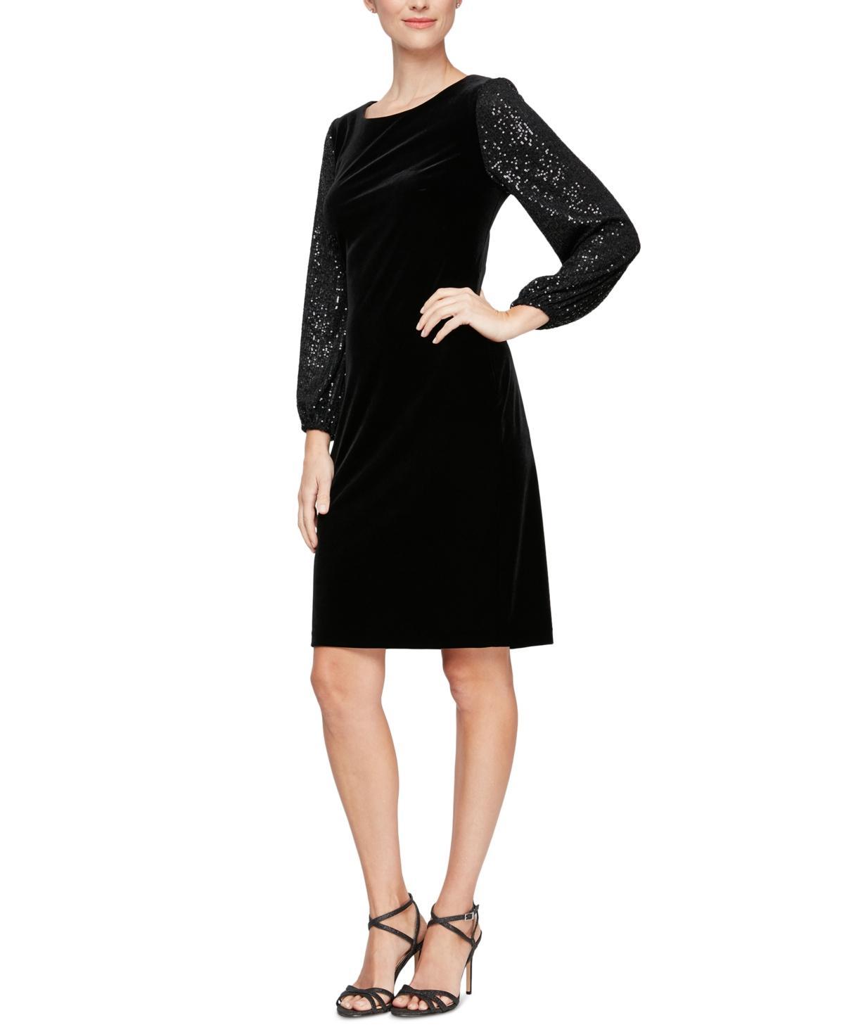 Alex Evenings Short Sheath Dress w/ Long Sequin Bubble Hem Sleeves Women's Dress Product Image