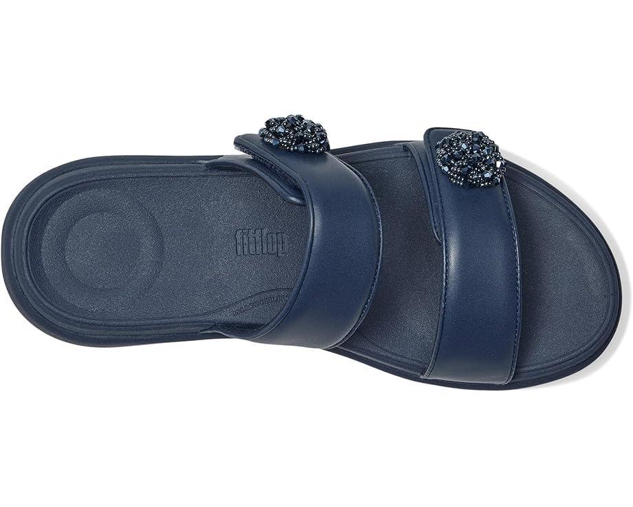 Lulu Crystal-Buckle Leather Cross Slides Product Image