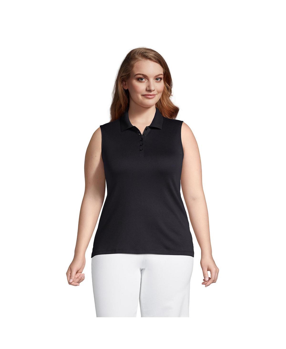 Plus Size Lands' End Sleeveless Supima Cotton Polo Top, Women's, Size: 3XL, Black Product Image